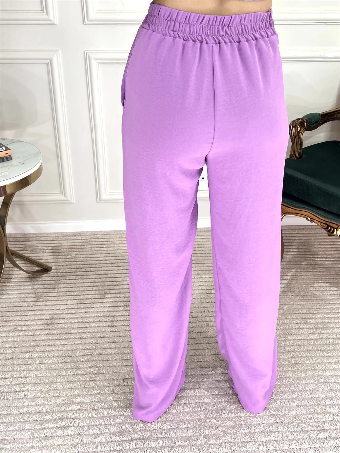 Calça Pantalona Feminina Em Duna/ Bolsos Na Frente/ Elastéx Atrás