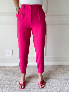 Calça Jogger Feminina/ Com Bolsos Frontais/ Tecido Alfaiataria